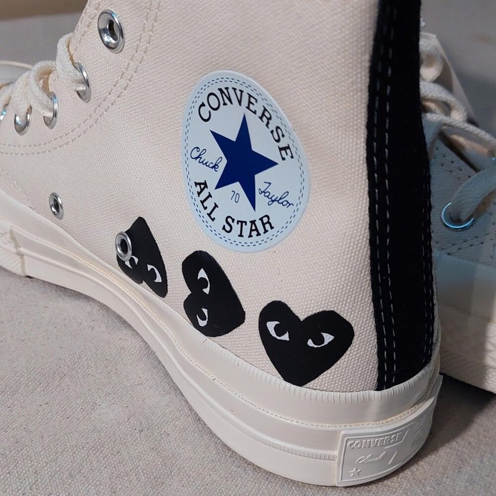 Converse x PLAY Comme des Garçons Chuck 70 Milk/Black Multi Heart Size: 8 - Picture 11 of 12